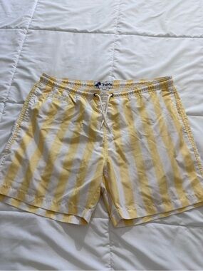Trunks Surf & Swim Yellow & White Striped Men's Swim Trunks